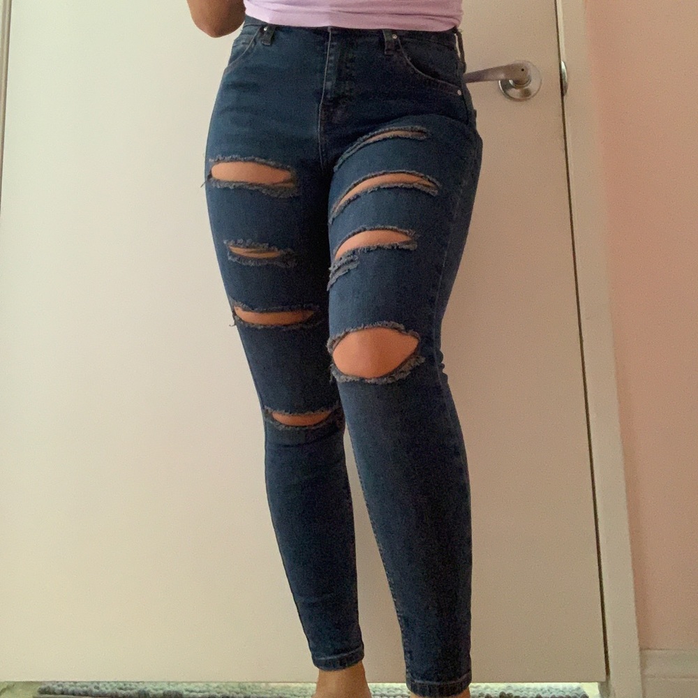 top shop dark wash high waisted jeans - Picture 1 of 4